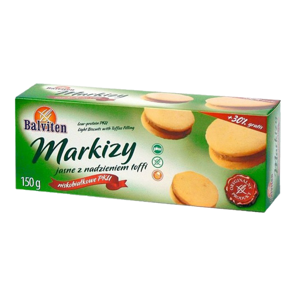 BALVITEN - Sušienky PKU - Marquis s karamelovou náplňou, nízkobielkovinové PKU, 150g