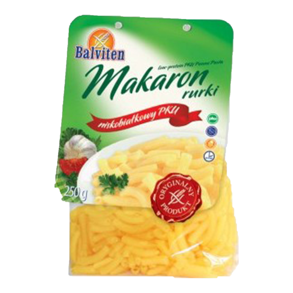 BALVITEN - Makaron PKU - Rurki, niskobiałkowy PKU, 250g (ct18)