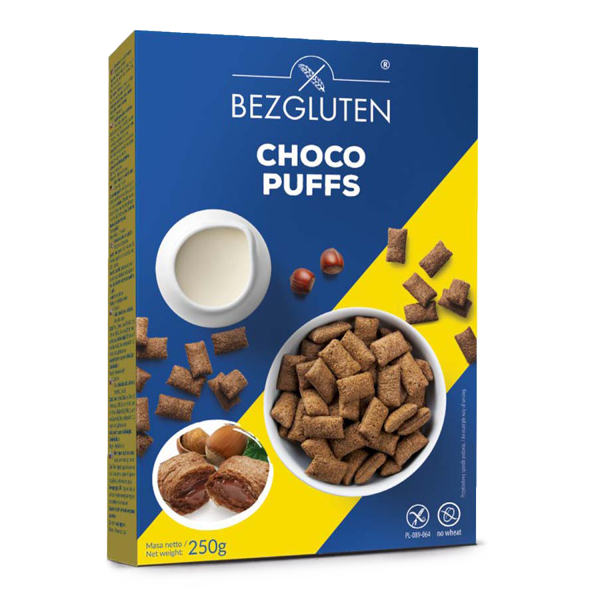 GLUTENFREI - CHOCO PUFFS Kakao-Pads mit Haselnussfüllung 250g ct9