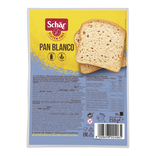 SCHÄR - chléb Pan Blanco - bílý, bez lepku, 250g (ct 8)