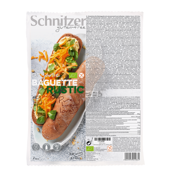 Schnitzer-BIO Baguette rusztikus, gluténmentes / 320g (2x Baguette Rustic) ct 6 db