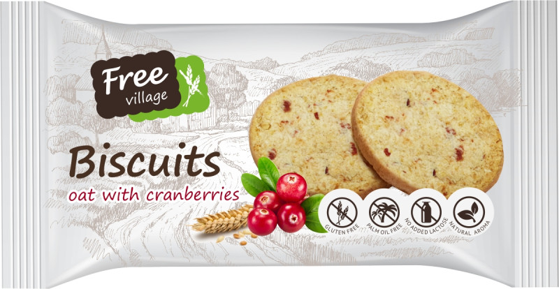 Free Village - Haferkekse mit kanadischen Preiselbeeren, glutenfrei, 50 g (ct 18)