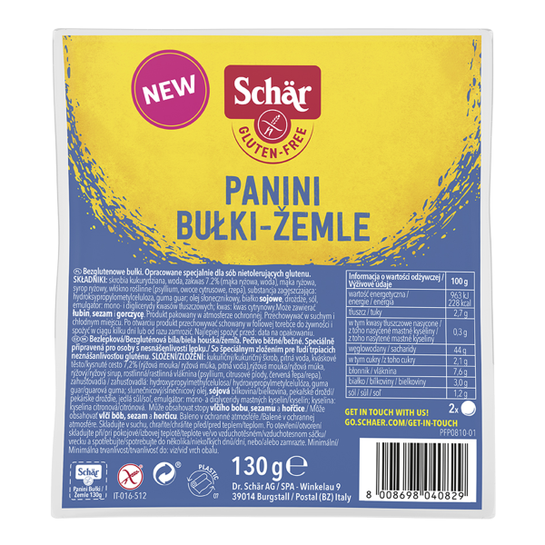 SCHÄR - žemle PANINI, okrúhle, bezlepkové, 130g (ct 8)