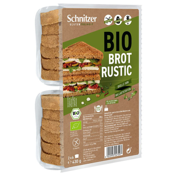 Schnitzer - Toastbrot, rustikal (2x Brot Rustikal) glutenfrei 430g BIO (ct4)