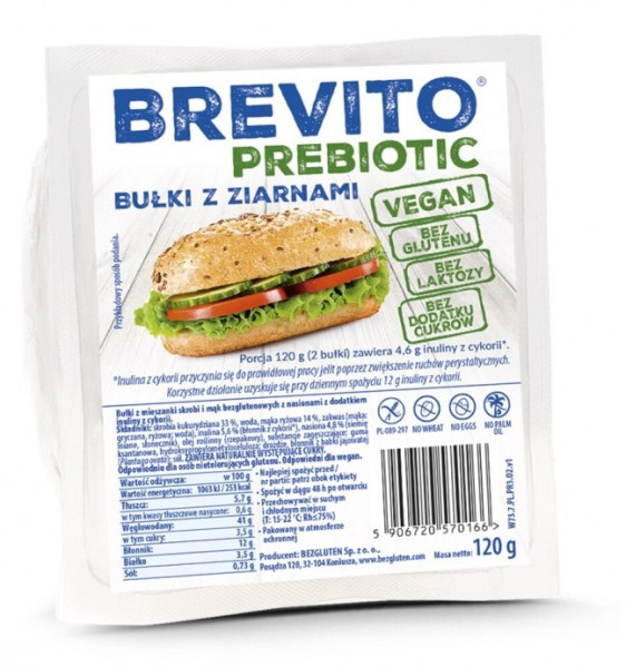 BREVITO Prebiotic - bezlepkové pečivo so semienkami 120g (ct12)