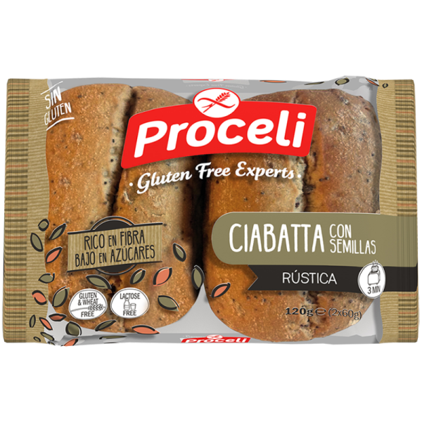 PROCELI - Ciabatta rustikální se semínky, bez lepku, (2ks) 120g (ct4)