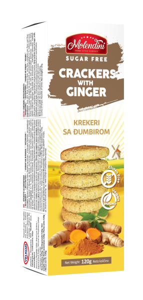 Molendini - Krekry se zázvorem - BEZ CUKRU, bez lepku, 120g (ct15)