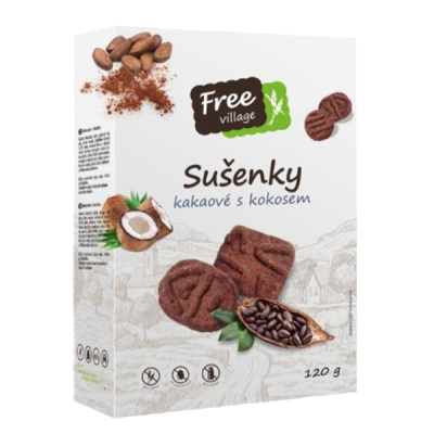 Free Village - Sušenky kakaové s kokosem, bez lepku 120g (ct 12)
