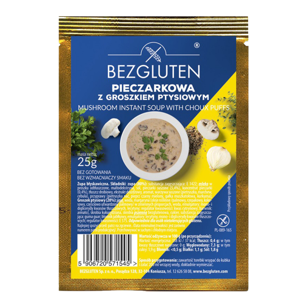 BEZGLUTEN - Polévka  - žampiónová s těstovým hráškem bez lepku 25g ct25