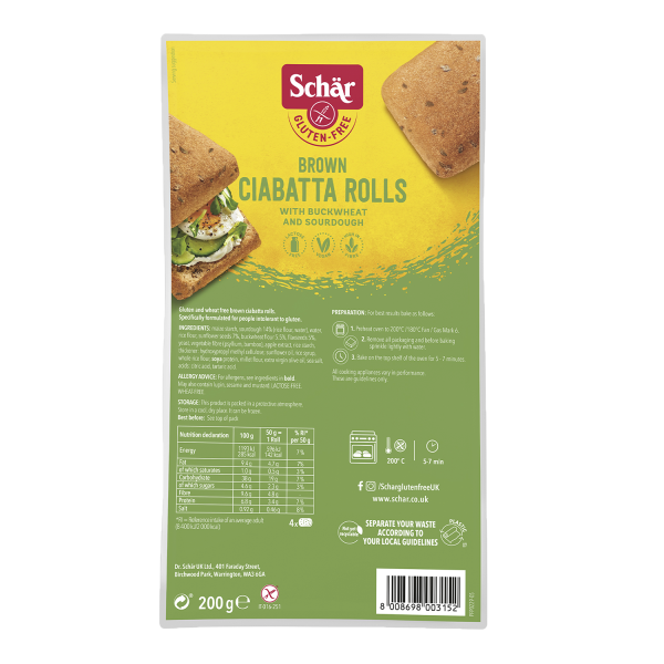 SCHÄR - Ciabatta Rustica - Mehrkornbrot, glutenfrei, 200g (4x50g) (ct 6)