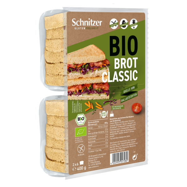 Schnitzer - Chléb toustový, klasický (2x Brot Classic) bez lepku 400g BIO (ct 4)