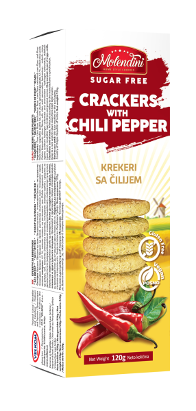 Molendini - Krekry s chilli - BEZ CUKRU, bez lepku, 120g (ct15)