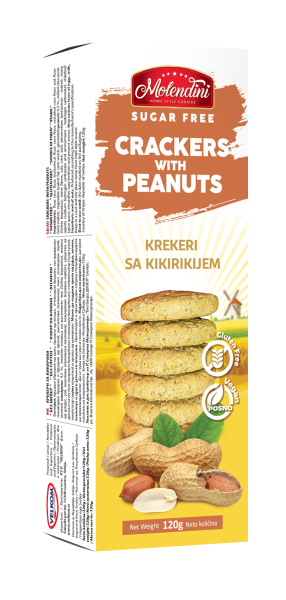Molendini - Krekry s arašídy - BEZ CUKRU, bez lepku, 120g (ct15)