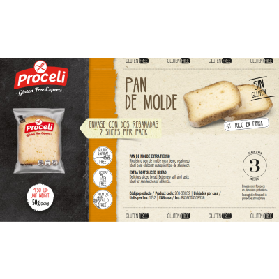 PROCELI - Chléb klasický, bez lepku, (2x25g) 50g (ct 12)