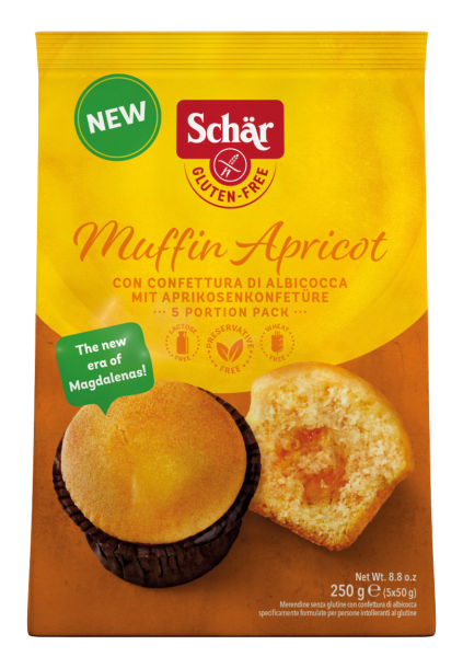.SLEVA_SCHÄR - PACKET - Muffin Apricot, muffiny plněné meruňkovou marmeládou, bez lepku 250g, (v balení 5ks x 50g) ct4