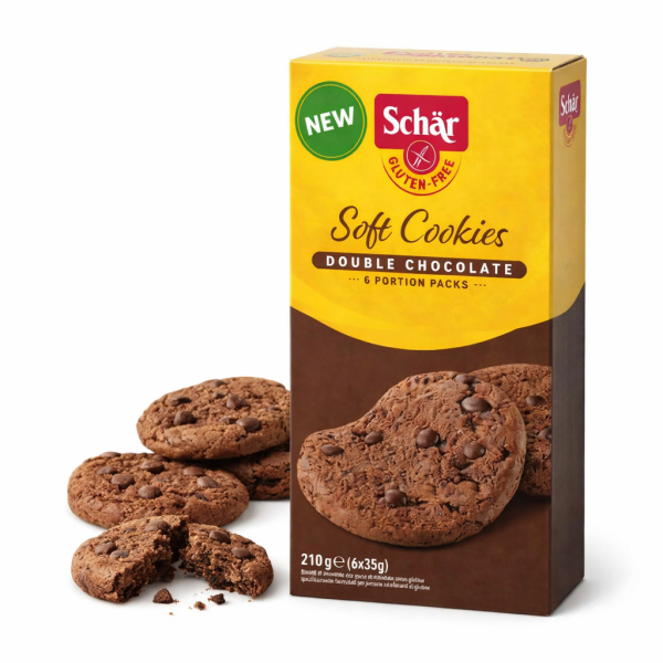 SCHÄR - SOFT COOKIES DOUBLE CHOCOLATE, bezglutenowe, 210g (ct6)