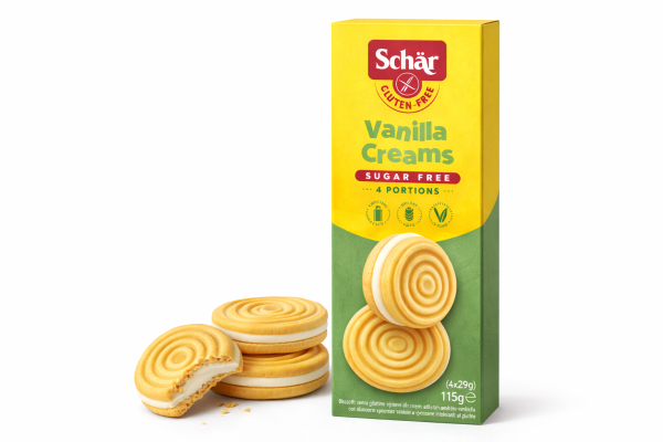 SCHÄR - sušenky Vanilla Creams, BEZ CUKRU, bez lepku, 125g (ct 6)