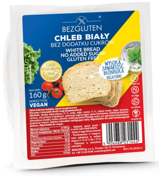 BEZGLUTEN - Chléb bílý bez přidaného cukru, bez lepku 160g VEGAN ct9