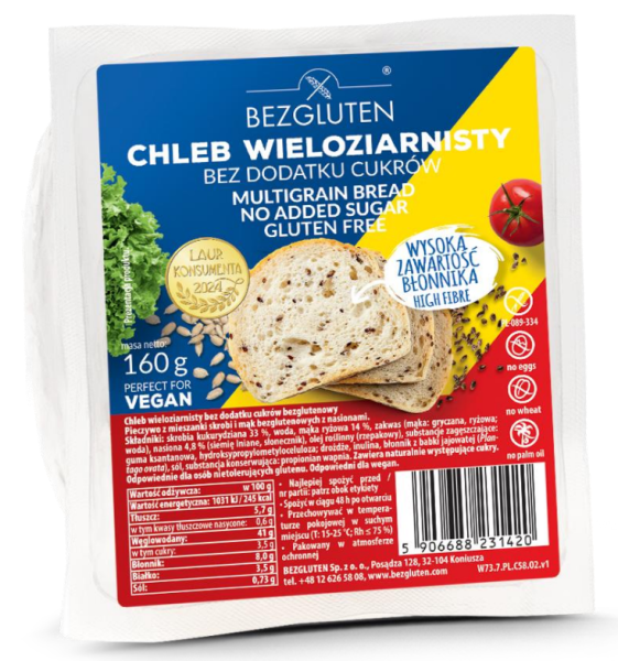 BEZGLUTEN - Chléb vícezrnný bez přidaného cukru, bez lepku 160g VEGAN ct9